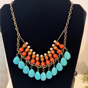 Premier Designs SUNSET Turquoise and Coral Necklace